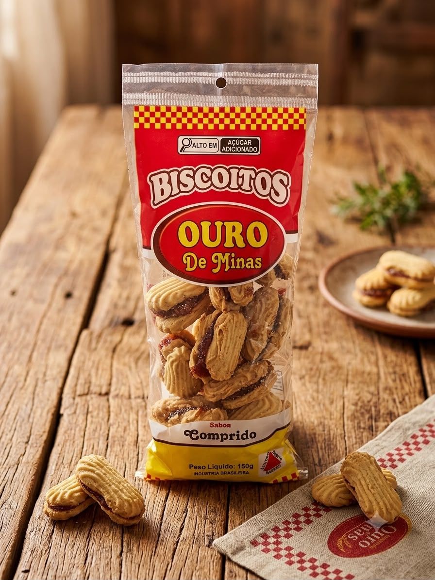 Embalagem oficial Biscoito Sabor Comprido — Ouro de Minas
