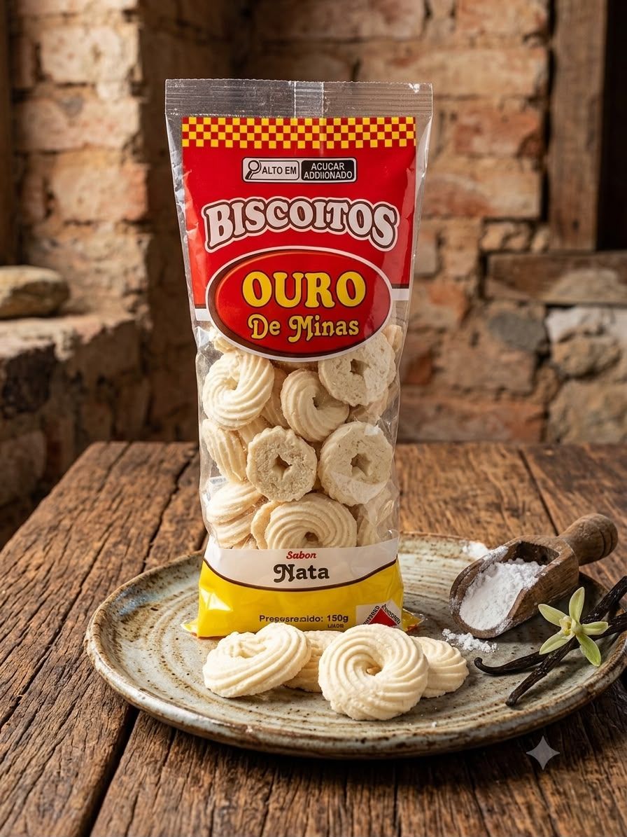 Embalagem oficial Biscoito Sabor Nata — Ouro de Minas